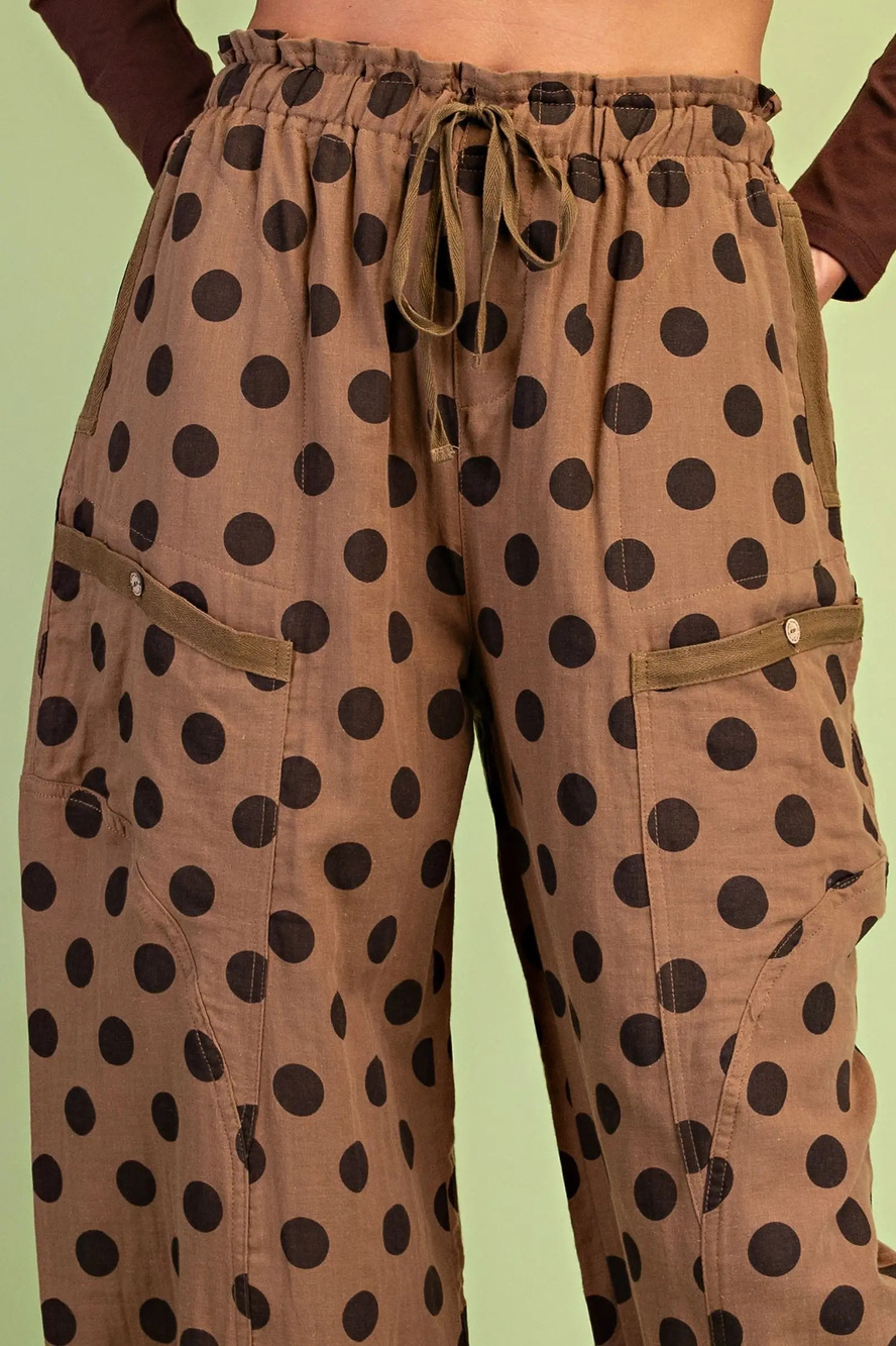 TE-2060 | Gigio Polka Dot Gathered Ankle Parachute Pants | Sizes S-L - Picture 2 of 5